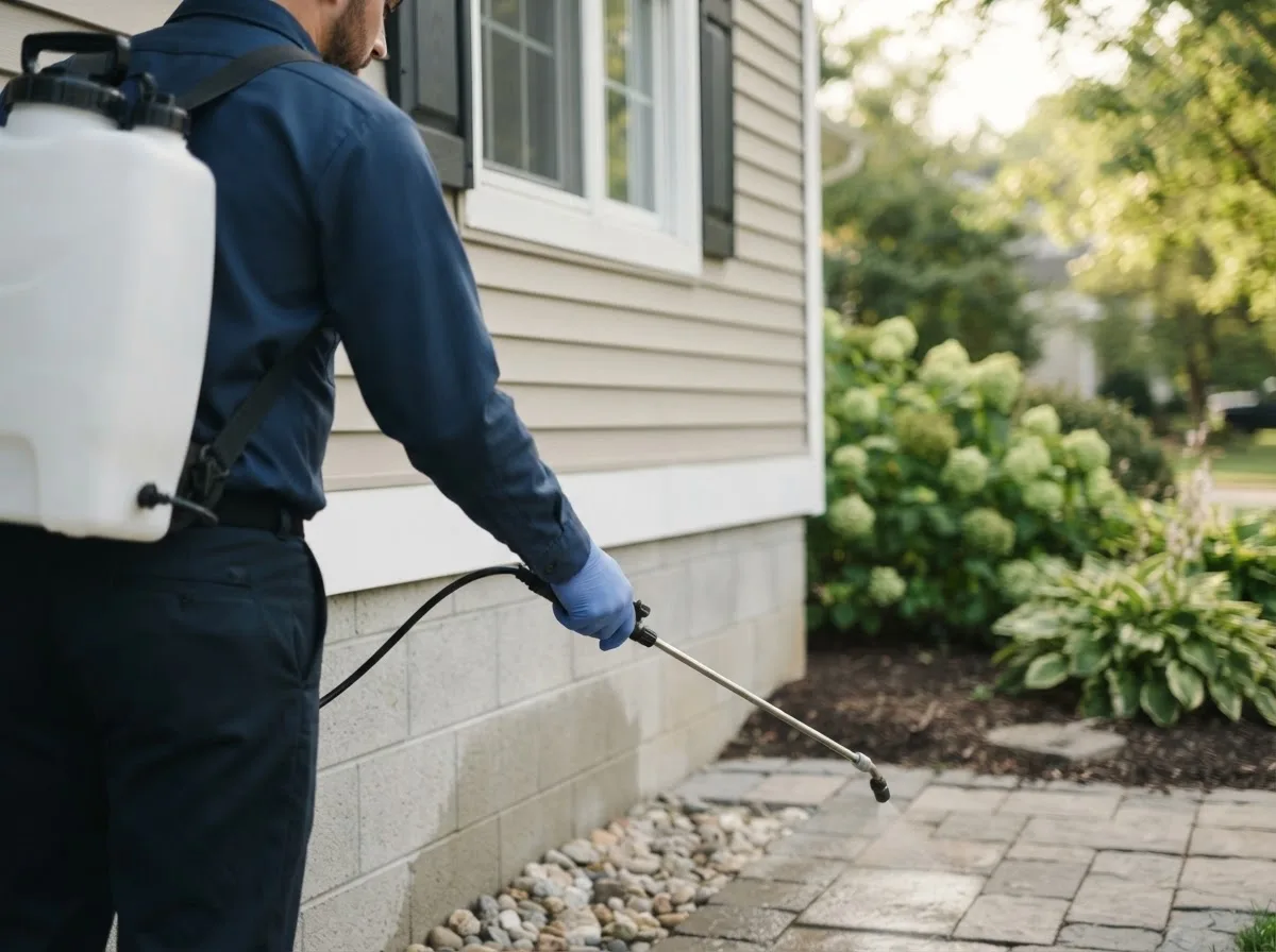 Pest control technician inspecting a home in Nowata, OK